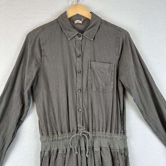 Faherty Arlie Day Jumpsuit Womens Small Surplus Green Long Sleeve Linen Blend - Picture 2 of 8